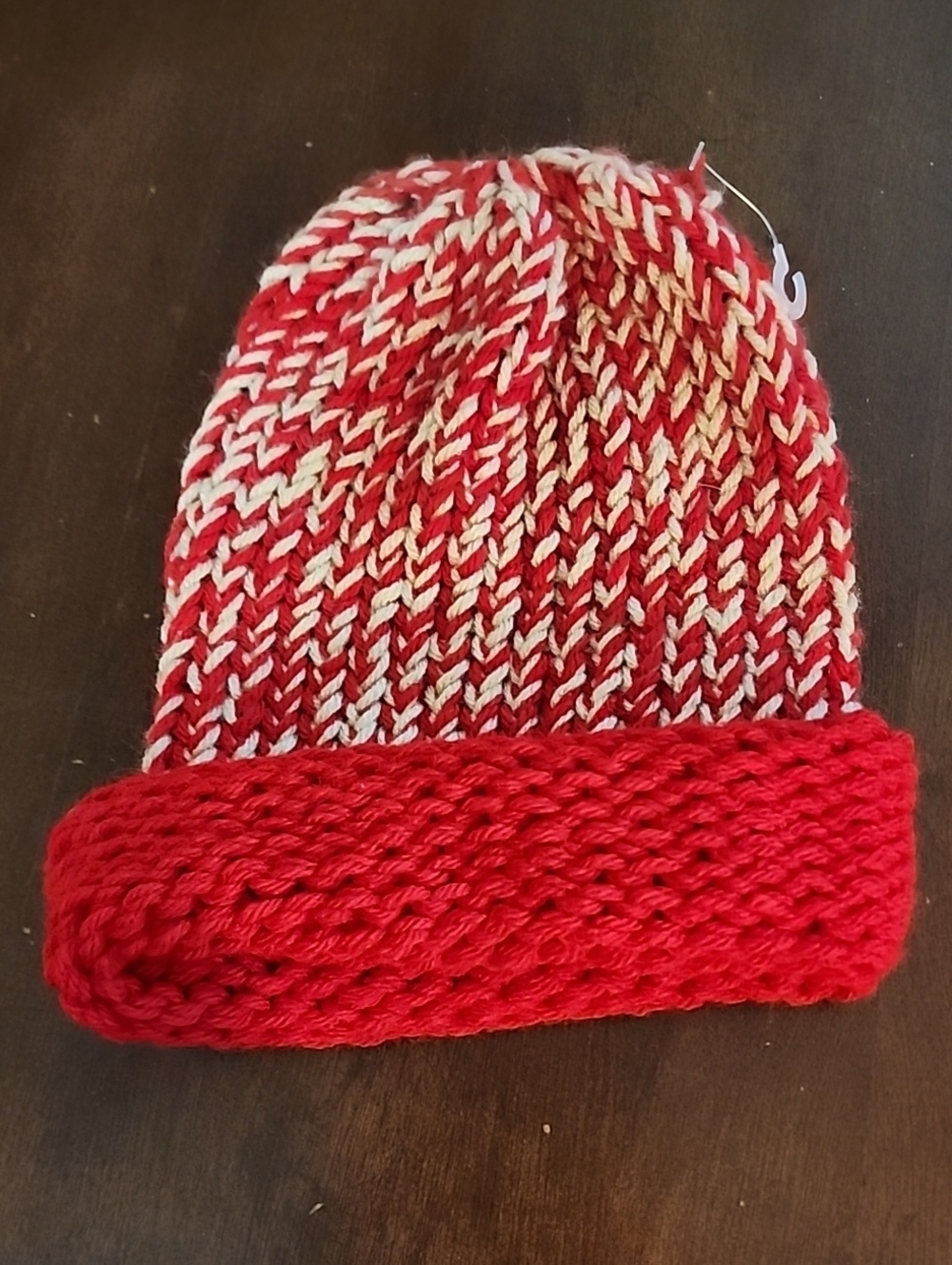 Men's Red & Cream Knit Beanie - Unbranded